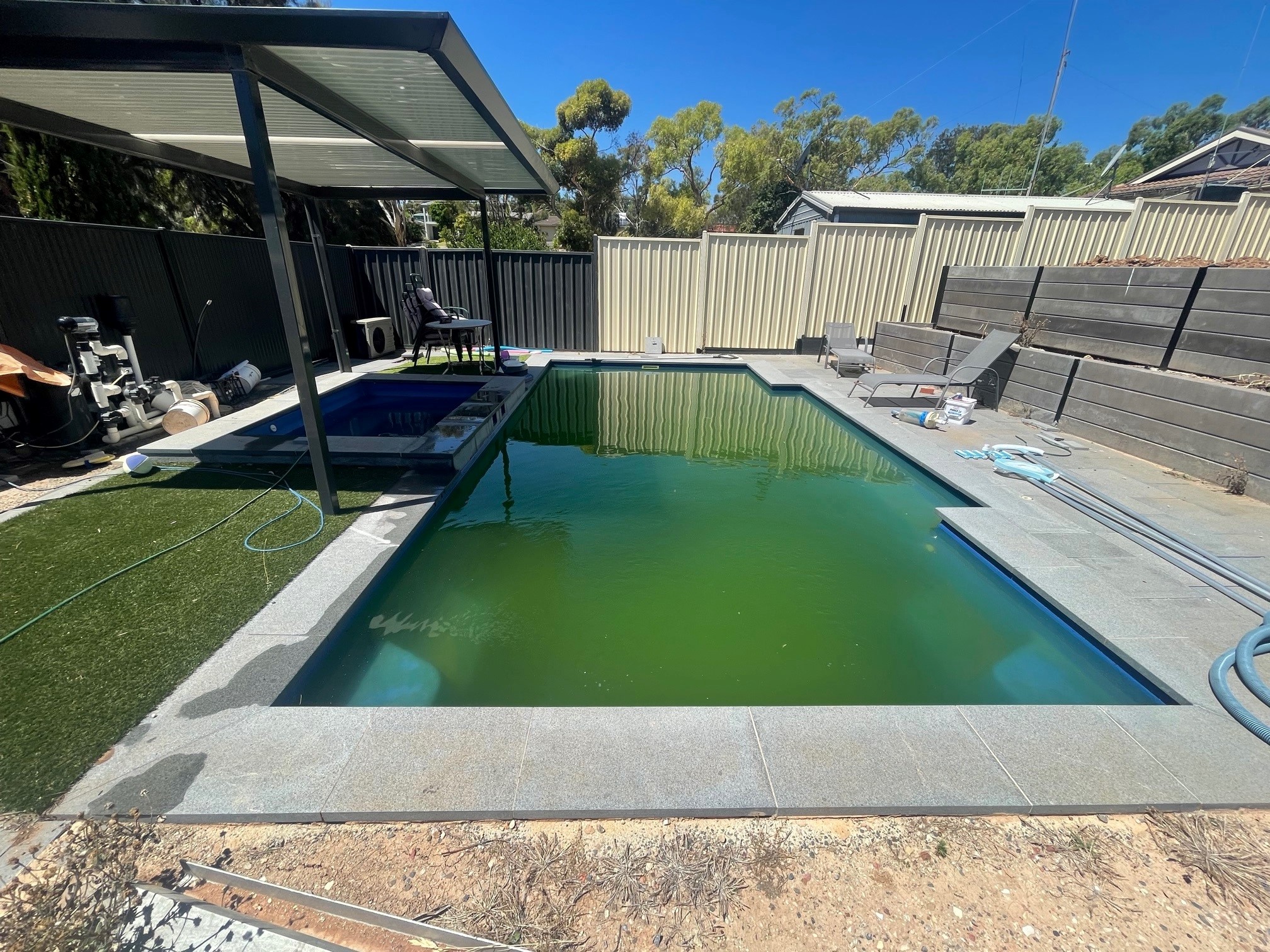 Green Pool Recovery with chemicals 4a Before